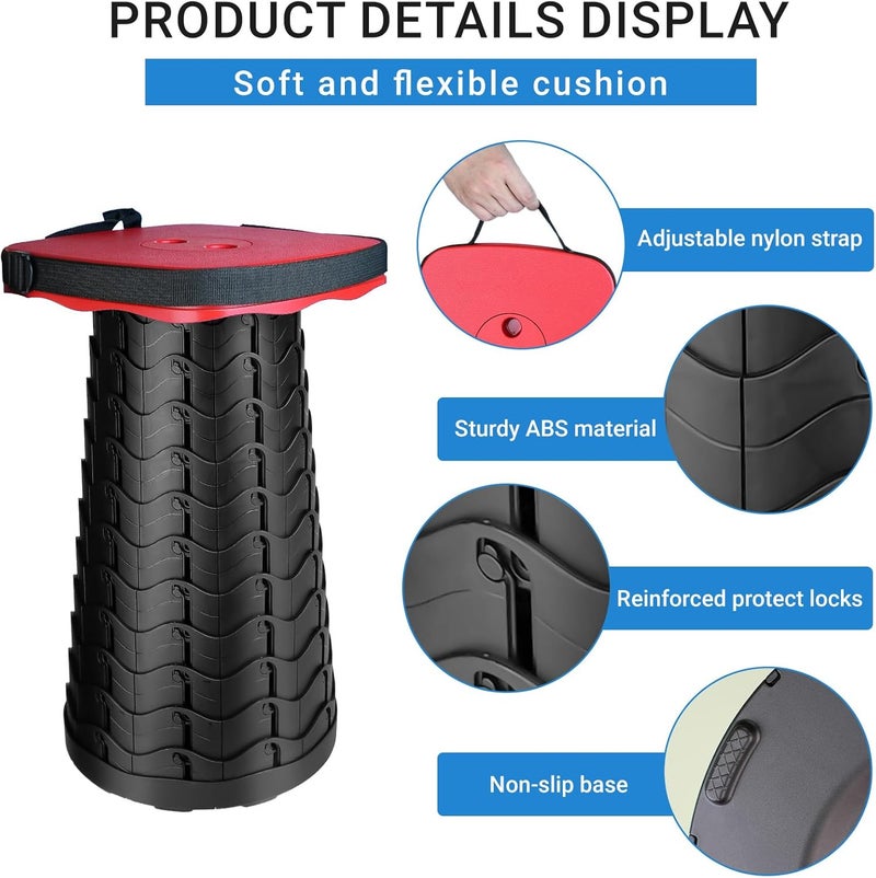 ZTMT Upgraded Square Folding Stool, Max Load Capacity 485lbs, Portable Collapsible Seat, Telescoping Foldable Stool for Camping,Fishing,Hiking,Travel, Red - Image 3